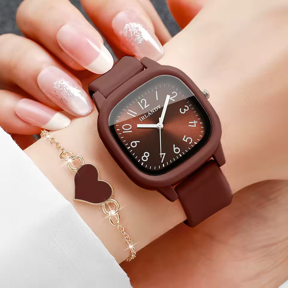 Women's Fashion Watch Set - Arabic Dial with Heart Bracelet (2-Piece)